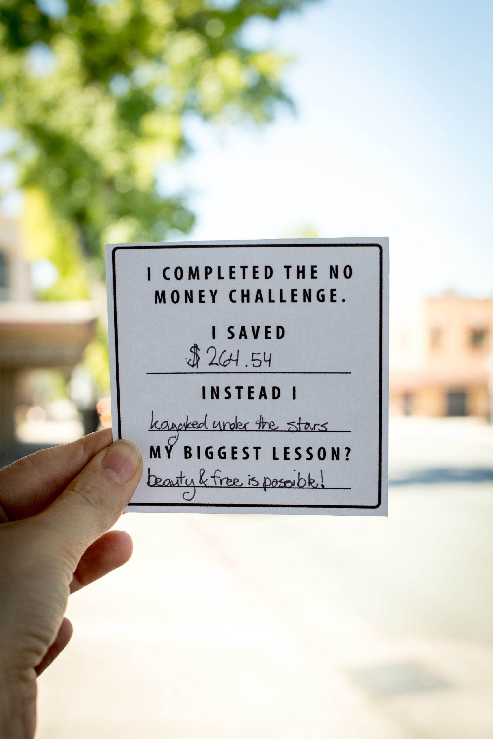 Free printable for no money challenge